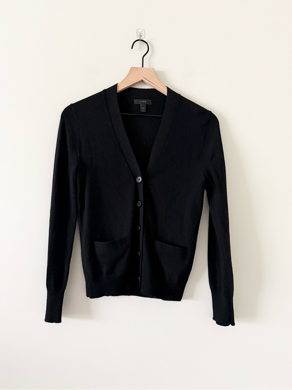 J. Crew Merino Wool Black V-Neck Cardigan Long Sleeve Sweater Size XS